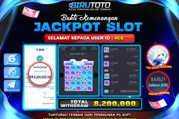 Bukti JP Slot The Great Icescape BIRUTOTO 27 Januari 2025 Rp 8.200.000, – LUNAS