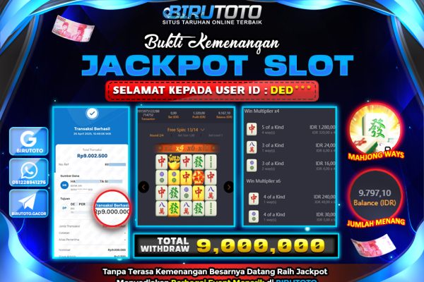 Bukti JP Slot Mahjong Ways 26 April 2025 Rp 9.000.000, – LUNAS