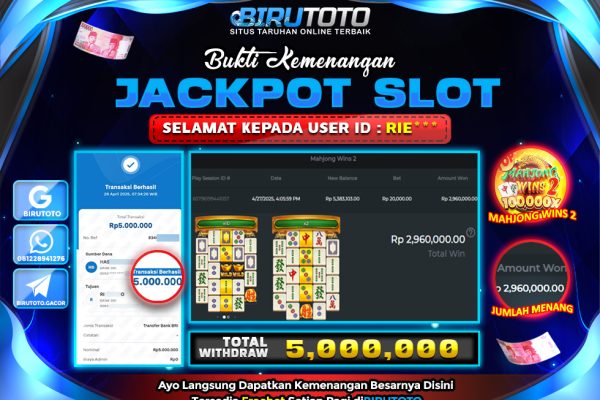 Bukti JP Slot Mahjong Wins 2 28 April 2025 Rp 5.000.000, – LUNAS