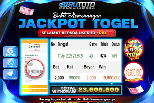 Bukti JP Togel BIRUTOTO 18 April 2025 Rp 23.000.000, – LUNAS
