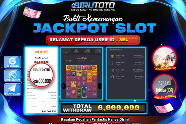 Bukti JP Slot Treasures Of Aztec BIRUTOTO 21 April 2025 Rp 6.000.000, – LUNAS