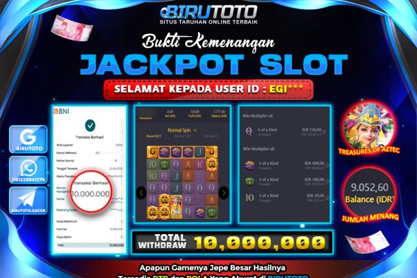 Bukti JP Slot Treasures Of Aztec BIRUTOTO 23 April 2025 Rp 10.000.000, – LUNAS