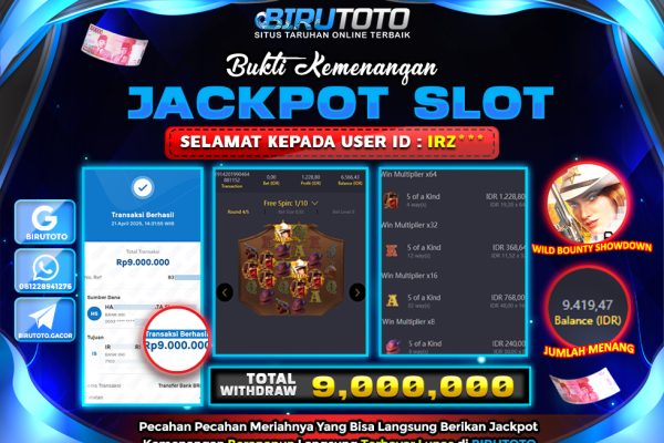 Bukti JP Slot Wild Bounty Showdown BIRUTOTO 21 April 2025 Rp 9.000.000, – LUNAS