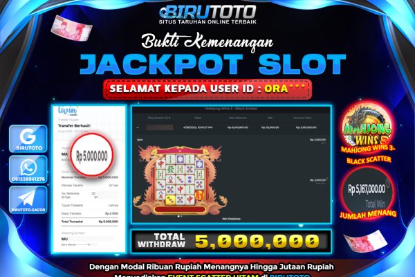 Bukti JP Slot Mahjong Wins 3 – Black Scatter 26 April 2025 Rp 5.000.000, – LUNAS