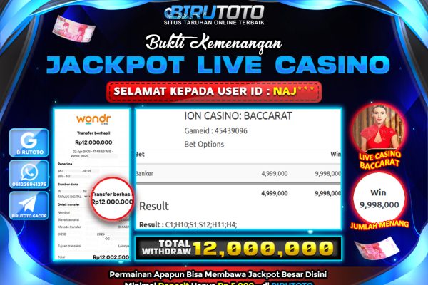 Bukti JP Live Casino Mega Wheel BIRUTOTO 27 April 2025 Rp 40.000.000, – LUNAS