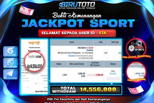 Bukti JP Sport Sbo Sports Basketball BIRUTOTO 13 April 2025 Rp 14.556.000, – LUNAS