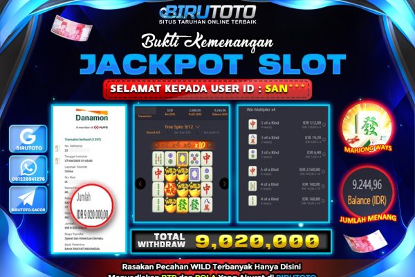 Bukti JP Slot Mahjong Ways 26 April 2025 Rp 9.020.000, – LUNAS