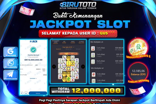 Bukti JP Slot Mahjong Ways 2 BIRUTOTO 07 Mei 2025 Rp 12.000.000- LUNAS