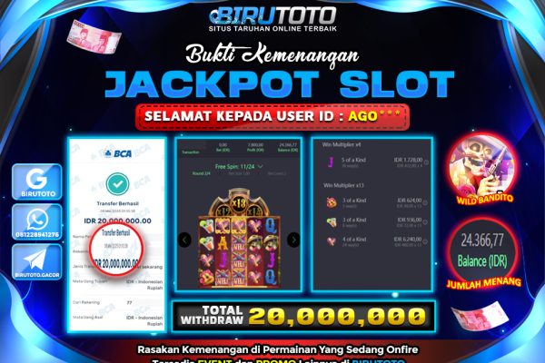 Bukti JP Slot Wild Bandito BIRUTOTO 08 Mei 2025 Rp 20.000.000- LUNAS