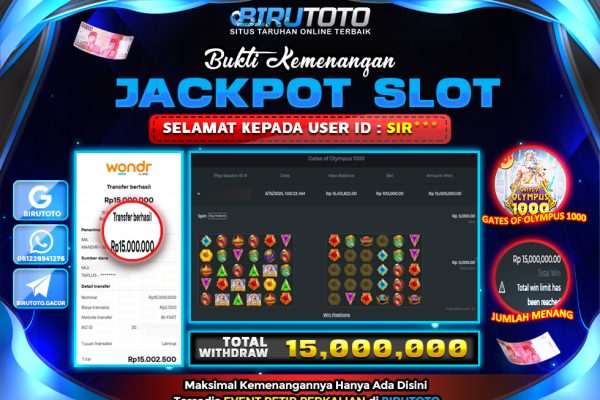 Bukti JP Slot Gates Of Olympus 1000 BIRUTOTO 15 Mei 2025 Rp 15.00.000- LUNAS