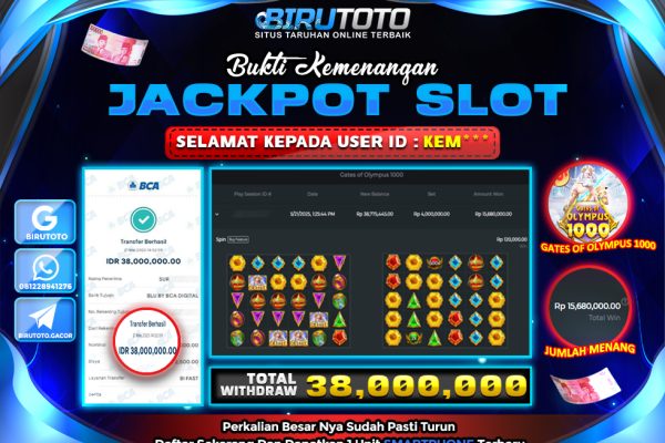 Bukti JP Slot Gates Of Olympus 1000 BIRUTOTO 21 Mei 2025 Rp 38.000.000- LUNAS