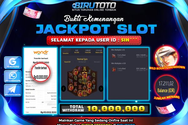Bukti JP Slot Wild Bounty Showdown BIRUTOTO 18 Mei 2025 Rp 10.000.000- LUNAS