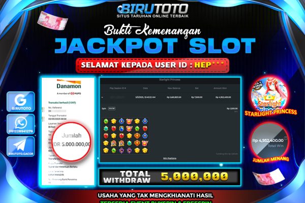 Bukti JP Slot Starlight Princess BIRUTOTO 05 Mei 2025 Rp 5.000.000, – LUNAS