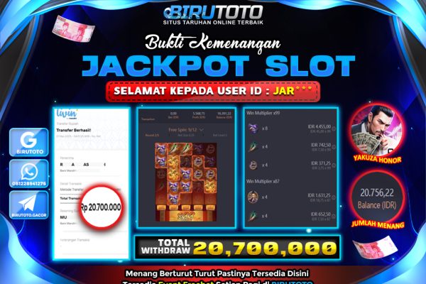 Bukti JP Slot Yakuza Honor 01 Mei 2025 Rp 20.700.000, – LUNAS