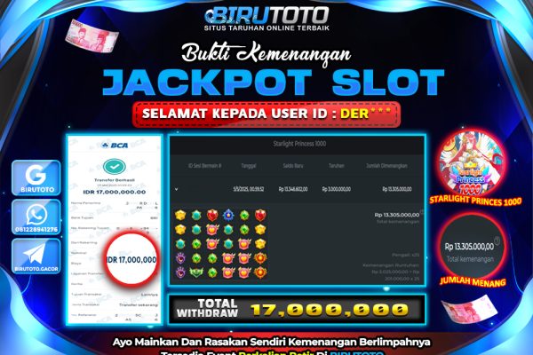 Bukti JP Slot Starlight Princes 1000 BIRUTOTO 05 Mei 2025 Rp 17.000.000- LUNAS