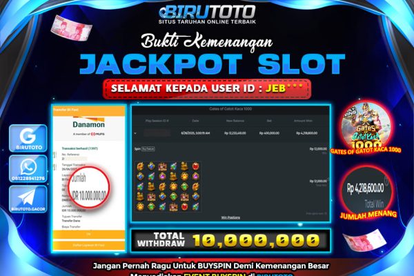 Bukti JP Slot Gates Of Gatot Kaca 1000 26 Juni 2025 Rp 10.000.000- LUNAS