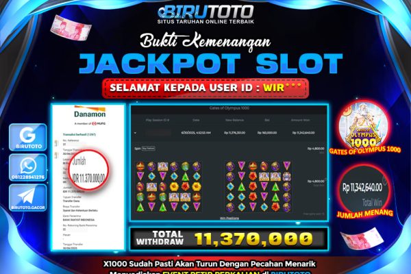 Bukti JP Slot Gates Of Olympus 1000 BIRUTOTO 30 Juni 2025 Rp 11.370.000- LUNAS