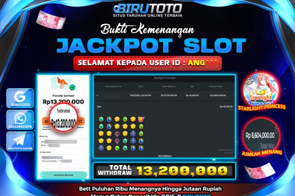 Bukti JP Slot Starlight Princess 1000 BIRUTOTO 30 Juni 2025 Rp 13.200.000- LUNAS