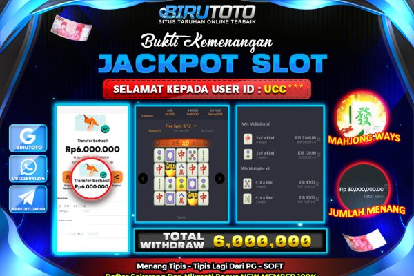 Bukti JP Slot Mahjong Ways BIRUTOTO 14 Juni 2025 Rp 6.000.000- LUNAS
