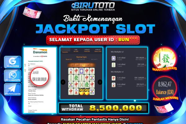 Bukti JP Slot Mahjong Ways BIRUTOTO 24 Juni 2025 Rp 8.500.000- LUNAS