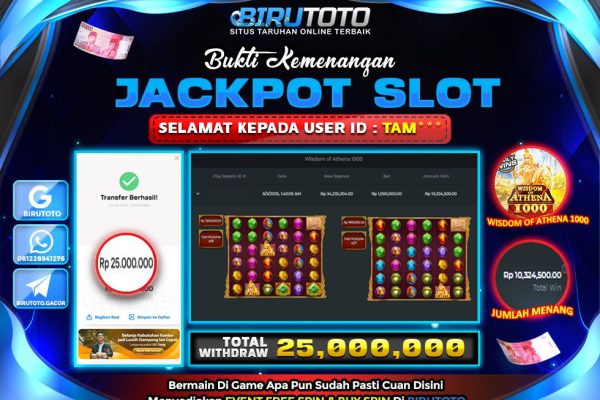 Bukti JP Slot Wisdom Of Athena 1000 BIRUTOTO 03 Juni 2025 Rp 25.000.000- LUNAS