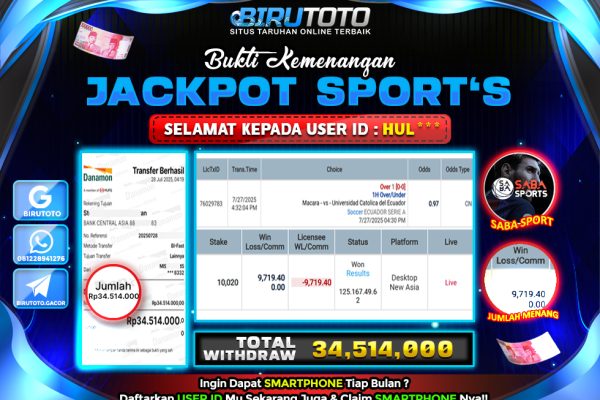 Bukti JP Sport Saba Sport-Soccer BIRUTOTO 28 Juli 2025 Rp 34.514.000- LUNAS
