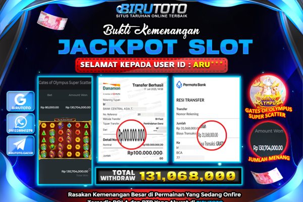 Bukti JP Slot Gates Of Olympus Super Scatter BIRUTOTO 17 Juli 2025 Rp 131.068.000- LUNAS