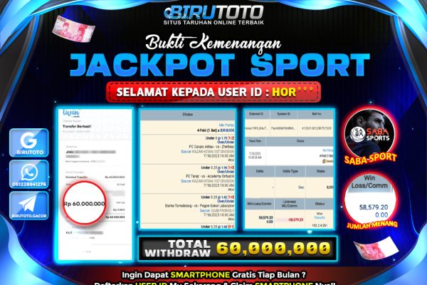 Bukti JP Sport Saba Mix Parlay BIRUTOTO 19 Juli 2025 Rp 60.000.000- LUNAS