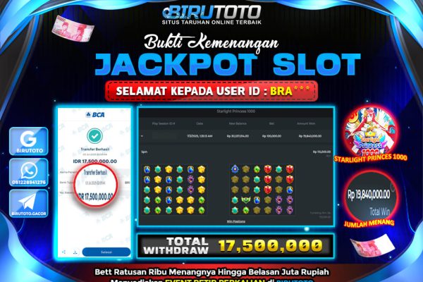 Bukti JP Slot Starlight Princess 1000 BIRUTOTO 03 Juli 2025 Rp 17.500.000- LUNAS