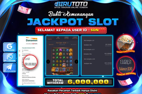 Bukti JP Slot Gemstones Gold 03 Juli 2025 Rp 6.000.000, – LUNAS