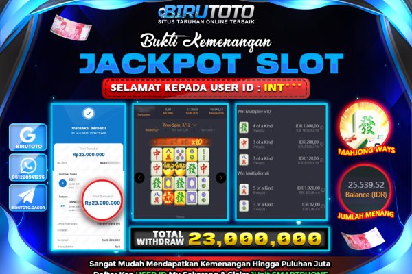 Bukti JP Slot Mahjong Ways BIRUTOTO 01 Juli 2025 Rp 23.000.000- LUNAS