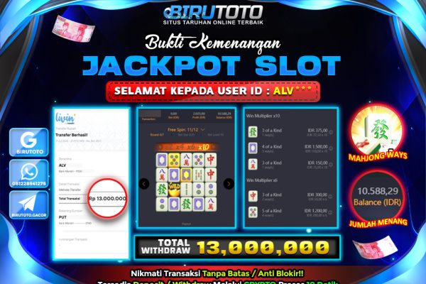 Bukti JP Slot Mahjong Ways BIRUTOTO 22 Juli 2025 Rp 13.000.000 – LUNAS
