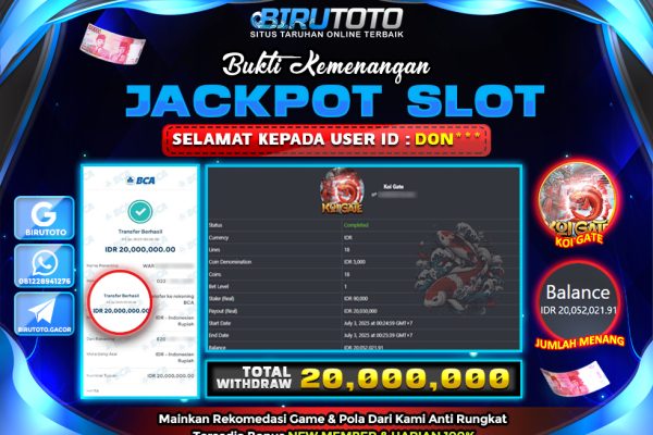 Bukti JP Slot Koi Gate BIRUTOTO 03 Juli 2025 Rp 20.000.000- LUNAS