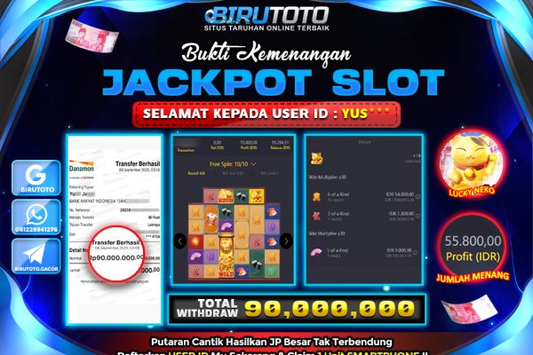 Bukti JP Slot Lucky Neko BIRUTOTO 08 September 2025 Rp 90.000.000- LUNAS