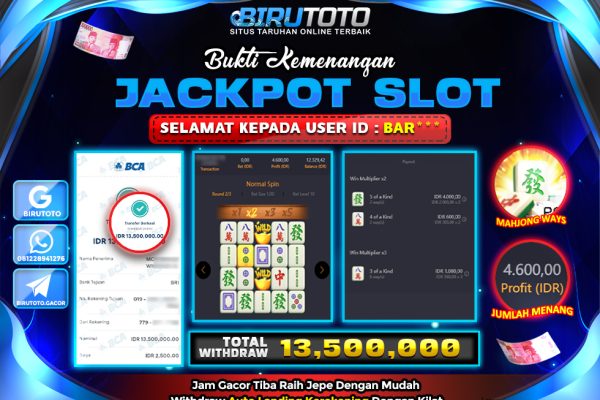 Bukti JP Slot Mahjong Ways BIRUTOTO 08 September 2025 Rp 13.500.000- LUNAS