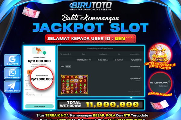 Bukti JP Slot Gates Of Olympus Super Scatter BIRUTOTO 23 Oktober 2025 Rp 11.000.000,- LUNAS