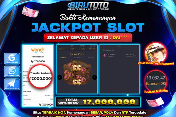 Bukti JP Slot Wild Bounty Showdown BIRUTOTO 08 Oktober 2025 Rp 17.000.000- LUNAS