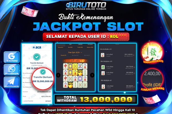 Bukti JP Slot Mahjong Ways BIRUTOTO 17 Oktober 2025 Rp 13.000.000, – LUNAS