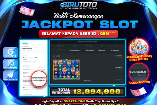 Bukti JP Slot Starlight Princes Super Scatter BIRUTOTO 29 Oktober 2025 Rp 13.094.000,- LUNAS