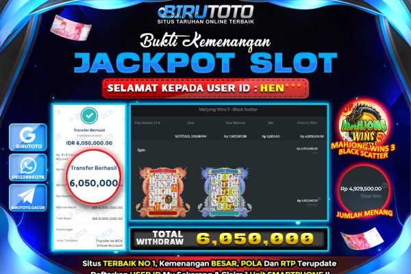 Bukti JP Slot Mahjong Wins 3 – Black Scatter BIRUTOTO 17 Oktober 2025 Rp 6.050.000- LUNAS